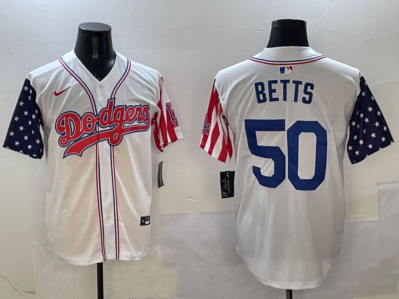 Men Los Angeles Dodgers #50 Betts White a generation of national flags Joint name 2025 Nike MLB Jersey style 5->los angeles dodgers->MLB Jersey